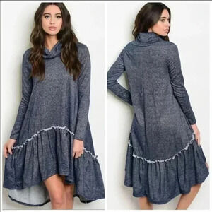 "Brooklyn" High-Low Sweater Dress w pockets -Navy